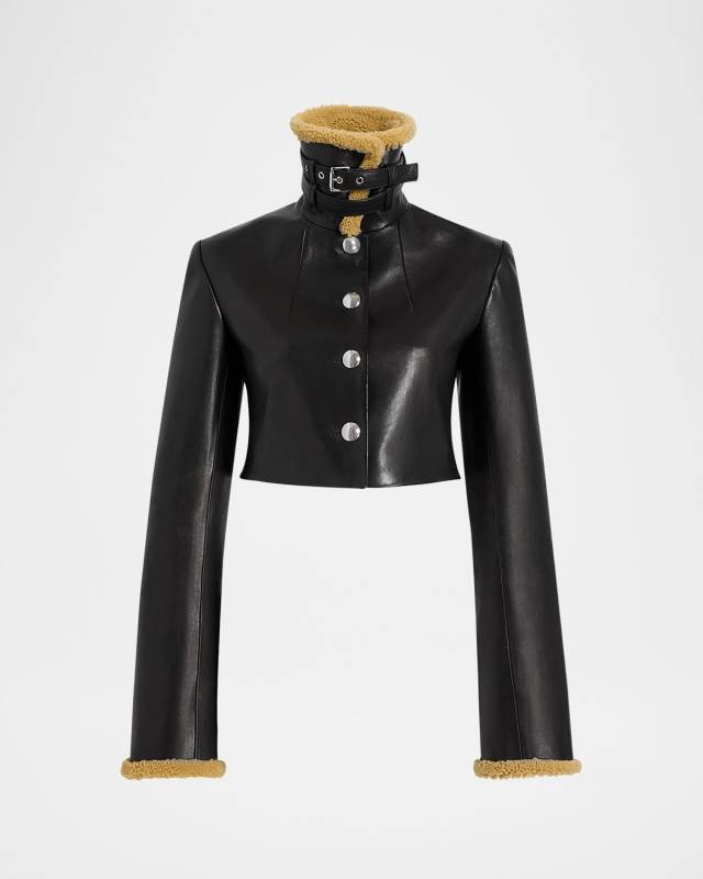 Jodie Shearling-Trim Cropped Leather Jacket